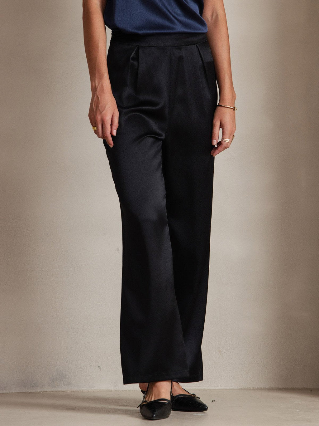 19Momme Silk High Waist Wide Leg Pleated Women's Pants