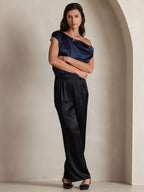 19Momme Silk High Waist Wide Leg Pleated Women's Pants