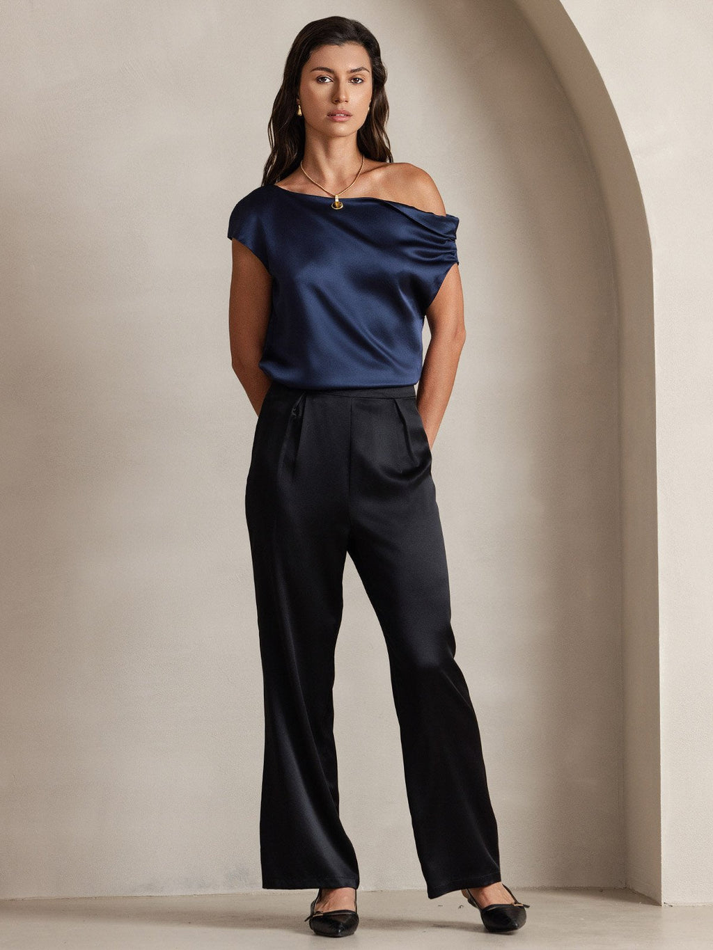 19Momme Silk High Waist Wide Leg Pleated Women's Pants