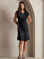 100% Mulberry Silk Cap Sleeve V Neck Knee Dress