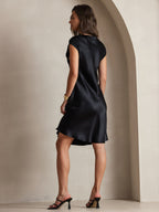 100% Mulberry Silk Cap Sleeve V Neck Knee Dress