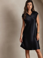 100% Mulberry Silk Cap Sleeve V Neck Knee Dress