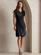 100% Mulberry Silk Cap Sleeve V Neck Knee Dress