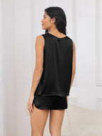 100% Mulberry Silk Sleeveless Round Neck Women's Pajamas Set