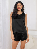 100% Mulberry Silk Sleeveless Round Neck Women's Pajamas Set