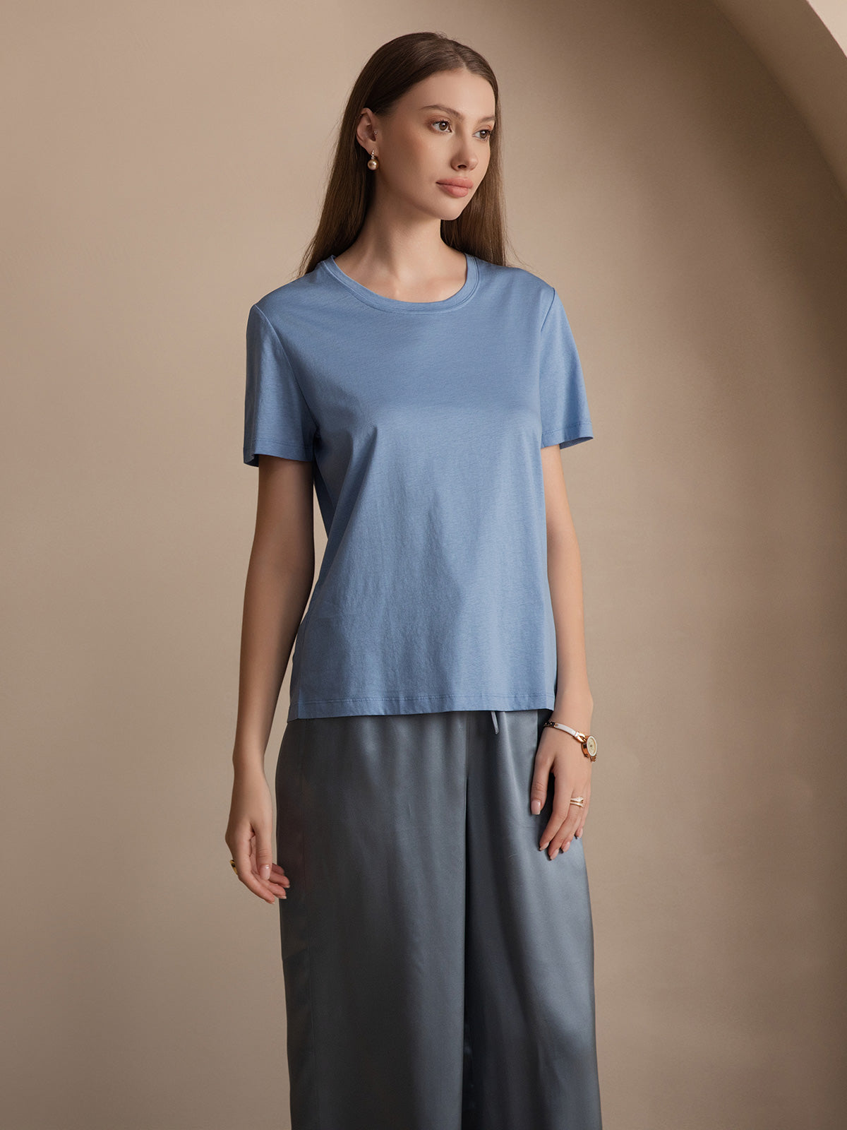 Women's Pure Silk Short Sleeve Round Neck T-Shirt