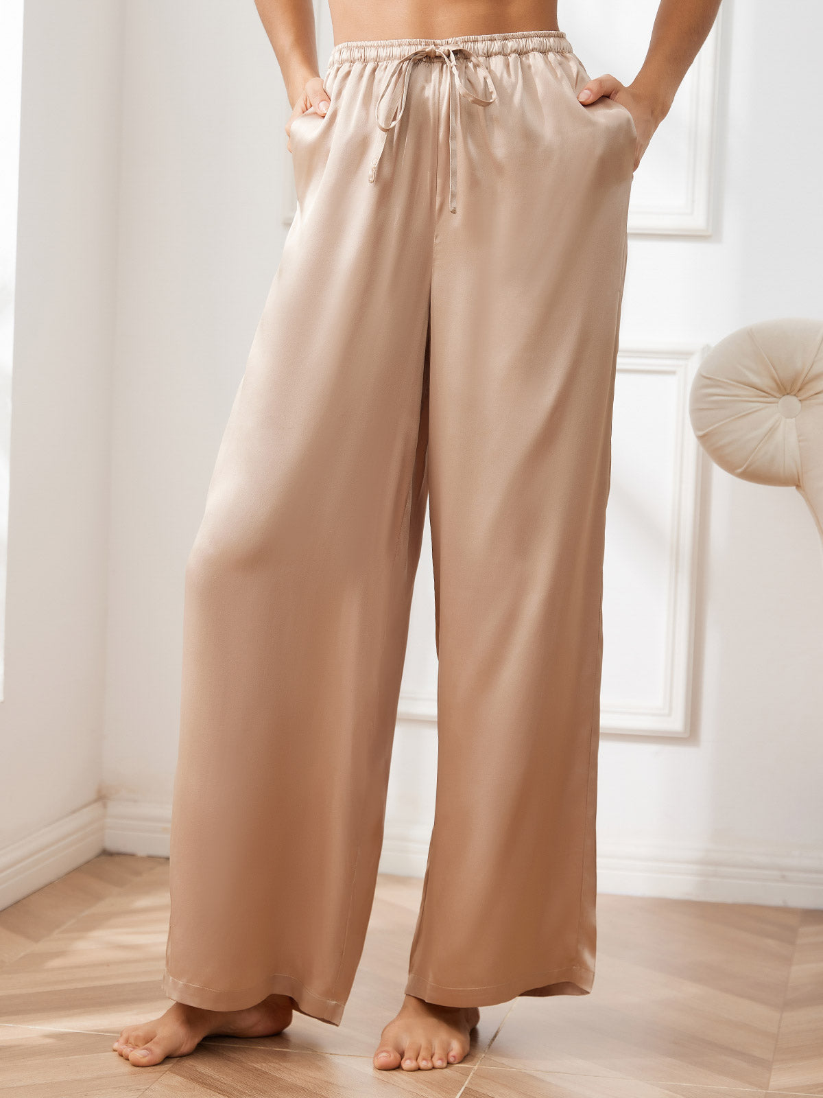 100% Mulberry Silk Wide Leg Women's Pants