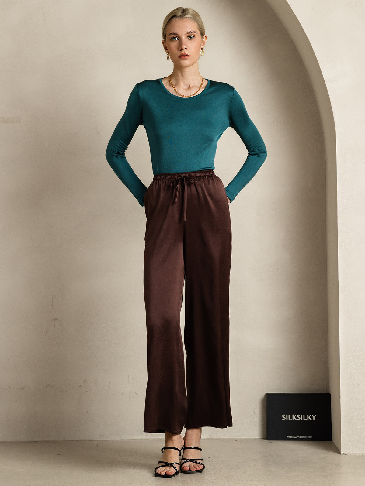 100% Mulberry Silk Wide Leg Women's Pants