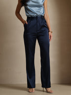 19Momme Silk High Waist Straight Fit Women's Pants with Zipper Side Pockets Design