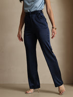 19Momme Silk High Waist Straight Fit Women's Pants with Zipper Side Pockets Design