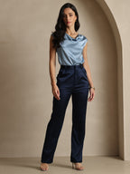 19Momme Silk High Waist Straight Fit Women's Pants with Zipper Side Pockets Design