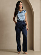 19Momme Silk High Waist Straight Fit Women's Pants with Zipper Side Pockets Design