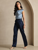 19Momme Silk High Waist Straight Fit Women's Pants with Zipper Side Pockets Design
