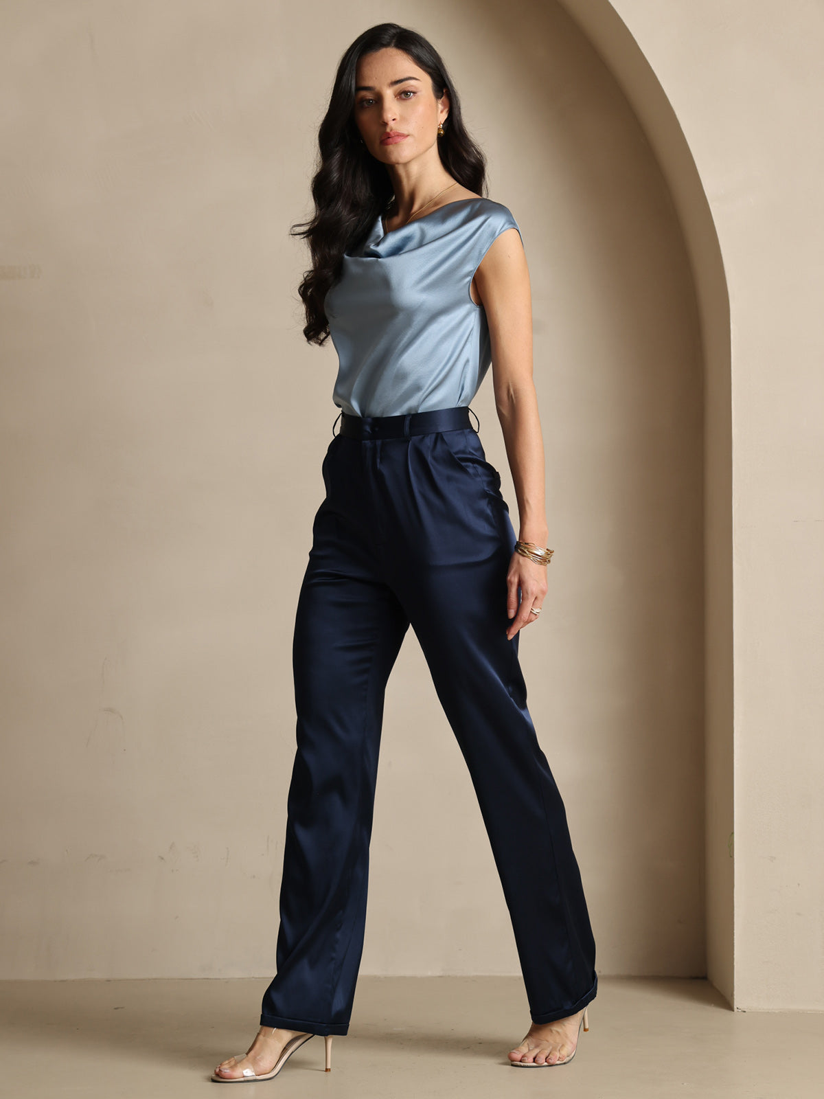 19Momme Silk High Waist Straight Fit Women's Pants with Zipper Side Pockets Design