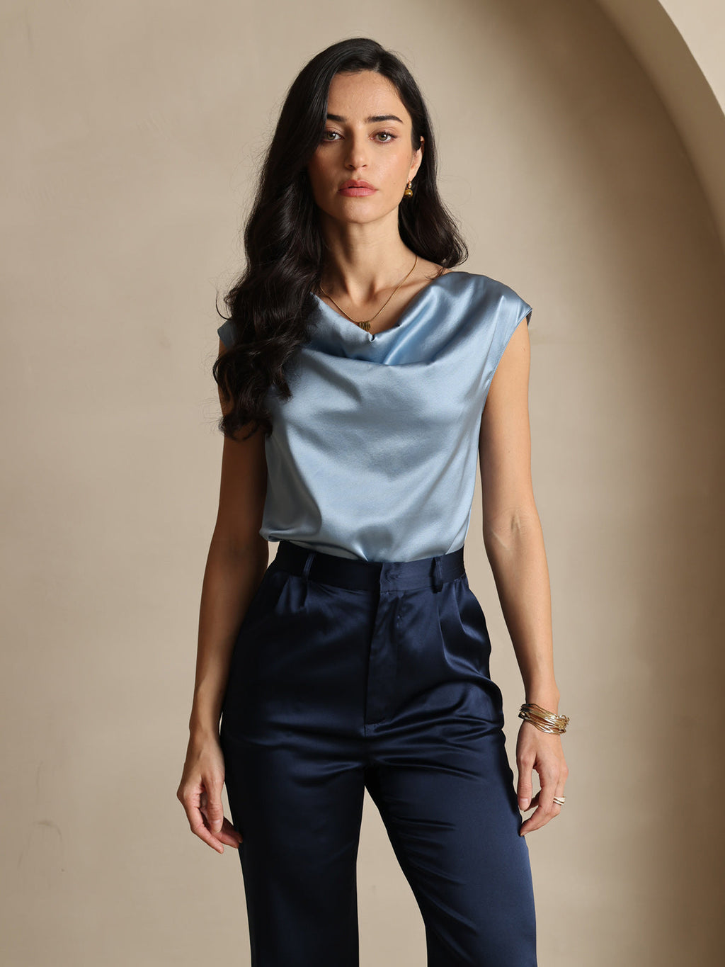 19Momme Silk High Waist Straight Fit Women's Pants with Zipper Side Pockets Design