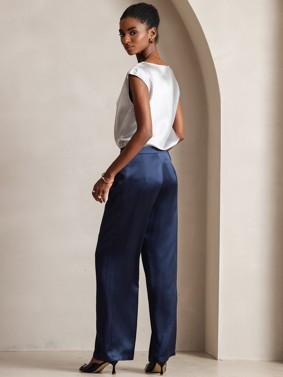 19Momme Silk High Waist Wide Leg Pleated Women's Pants