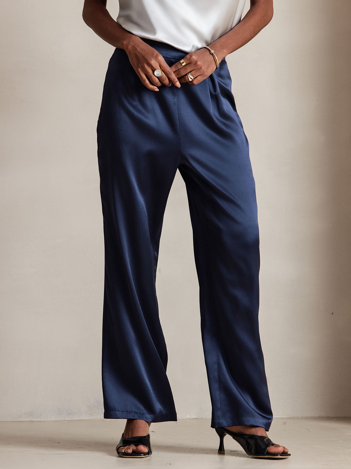 19Momme Silk High Waist Wide Leg Pleated Women's Pants