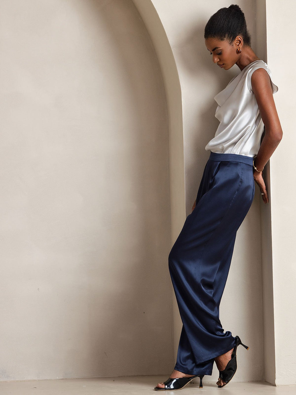 19Momme Silk High Waist Wide Leg Pleated Women's Pants