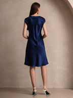 100% Mulberry Silk Cap Sleeve V Neck Knee Dress