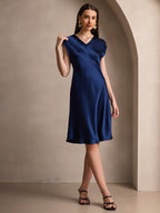 100% Mulberry Silk Cap Sleeve V Neck Knee Dress
