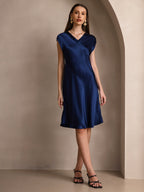 100% Mulberry Silk Cap Sleeve V Neck Knee Dress