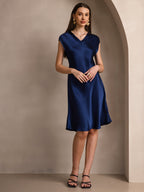 100% Mulberry Silk Cap Sleeve V Neck Knee Dress