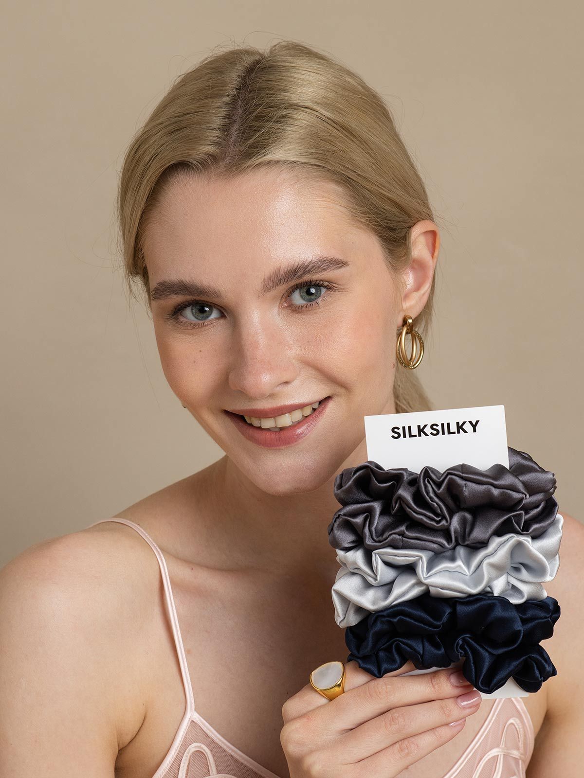 6Pcs Bundle Pure Silk Large Hair Scrunchies - 3.5cm