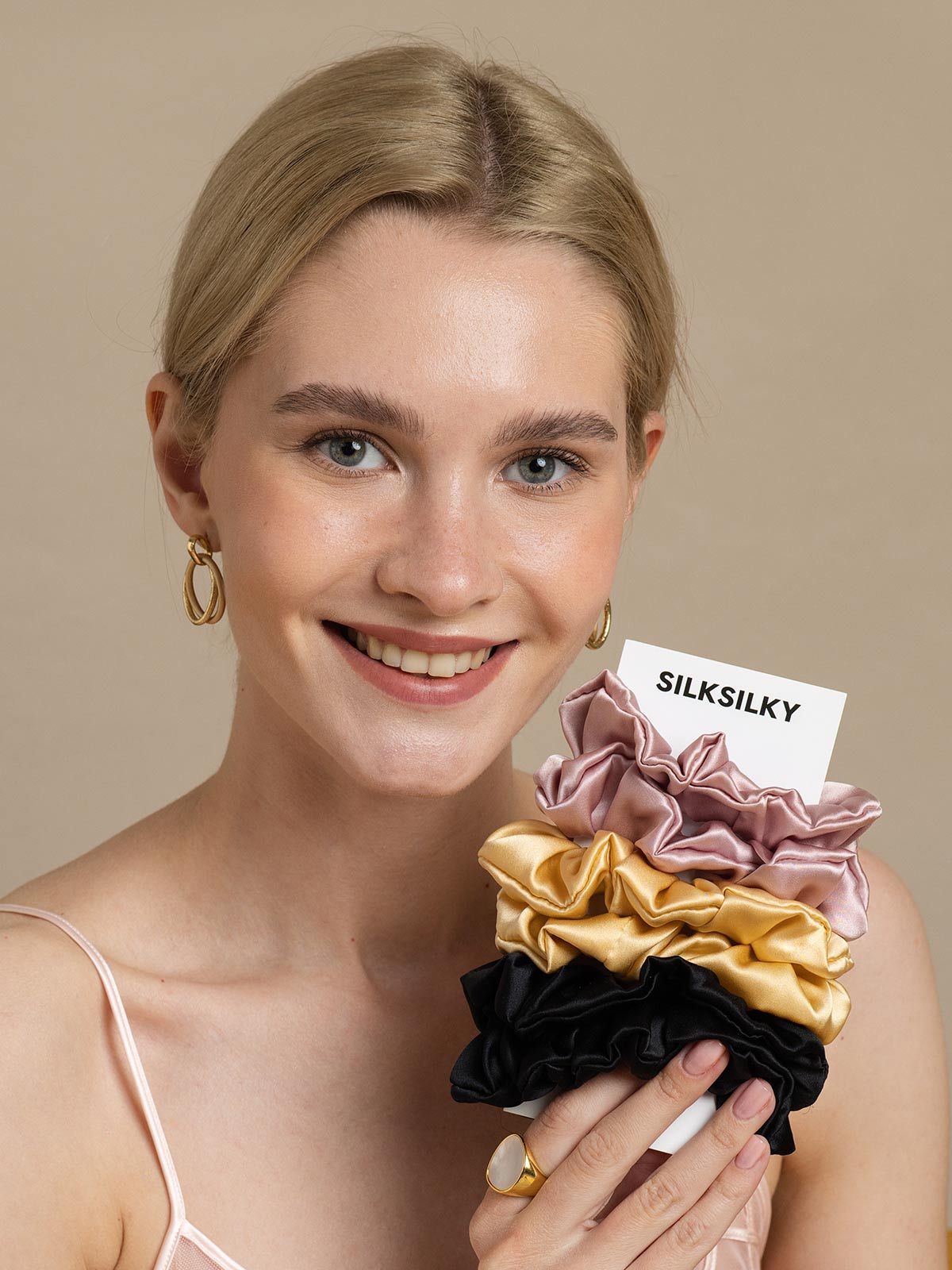 6Pcs Bundle Pure Silk Large Hair Scrunchies - 3.5cm