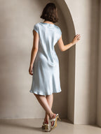 100% Mulberry Silk Cap Sleeve V Neck Knee Dress