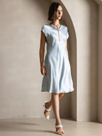 100% Mulberry Silk Cap Sleeve V Neck Knee Dress