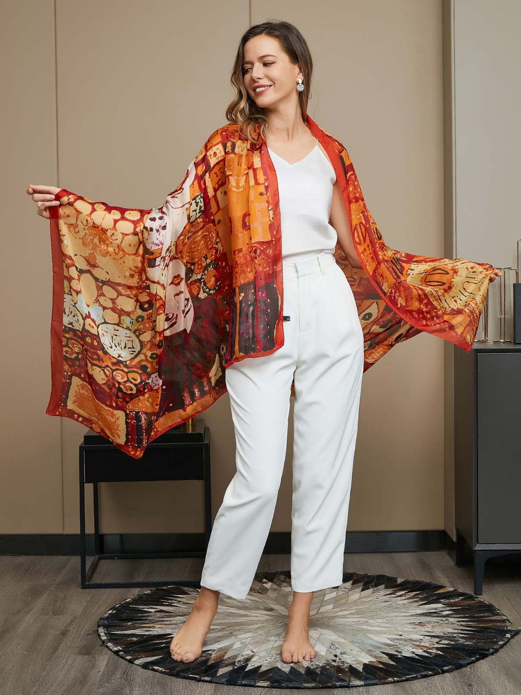 100% Mulberry Silk Printed Rectangle Scarf / Shawl 175x105cm