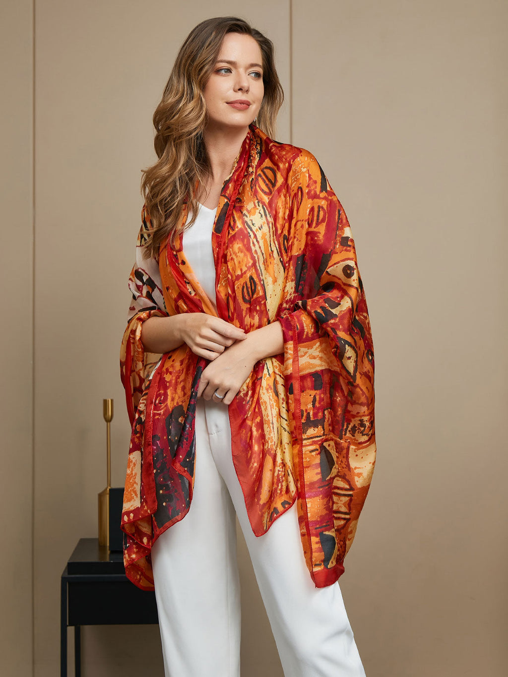 100% Mulberry Silk Printed Rectangle Scarf / Shawl 175x105cm
