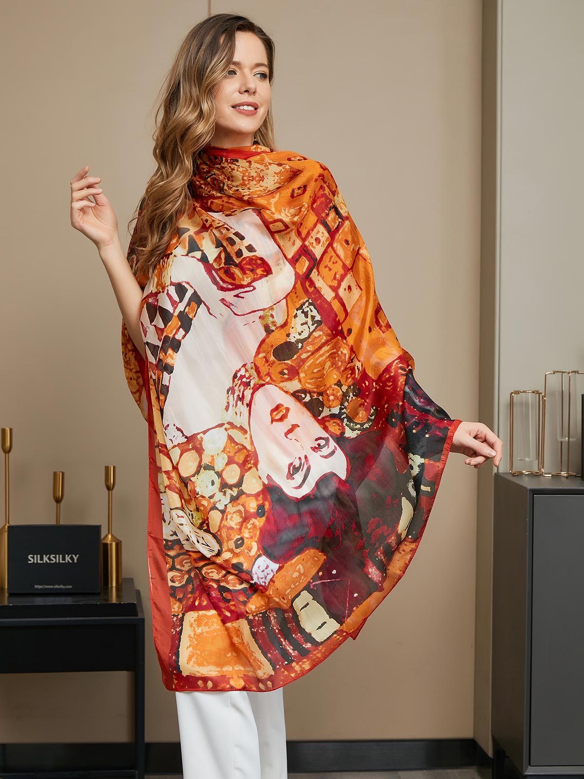 100% Mulberry Silk Printed Rectangle Scarf / Shawl 175x105cm