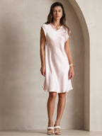 100% Mulberry Silk Cap Sleeve V Neck Knee Dress