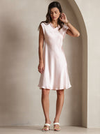 100% Mulberry Silk Cap Sleeve V Neck Knee Dress