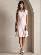 100% Mulberry Silk Cap Sleeve V Neck Knee Dress