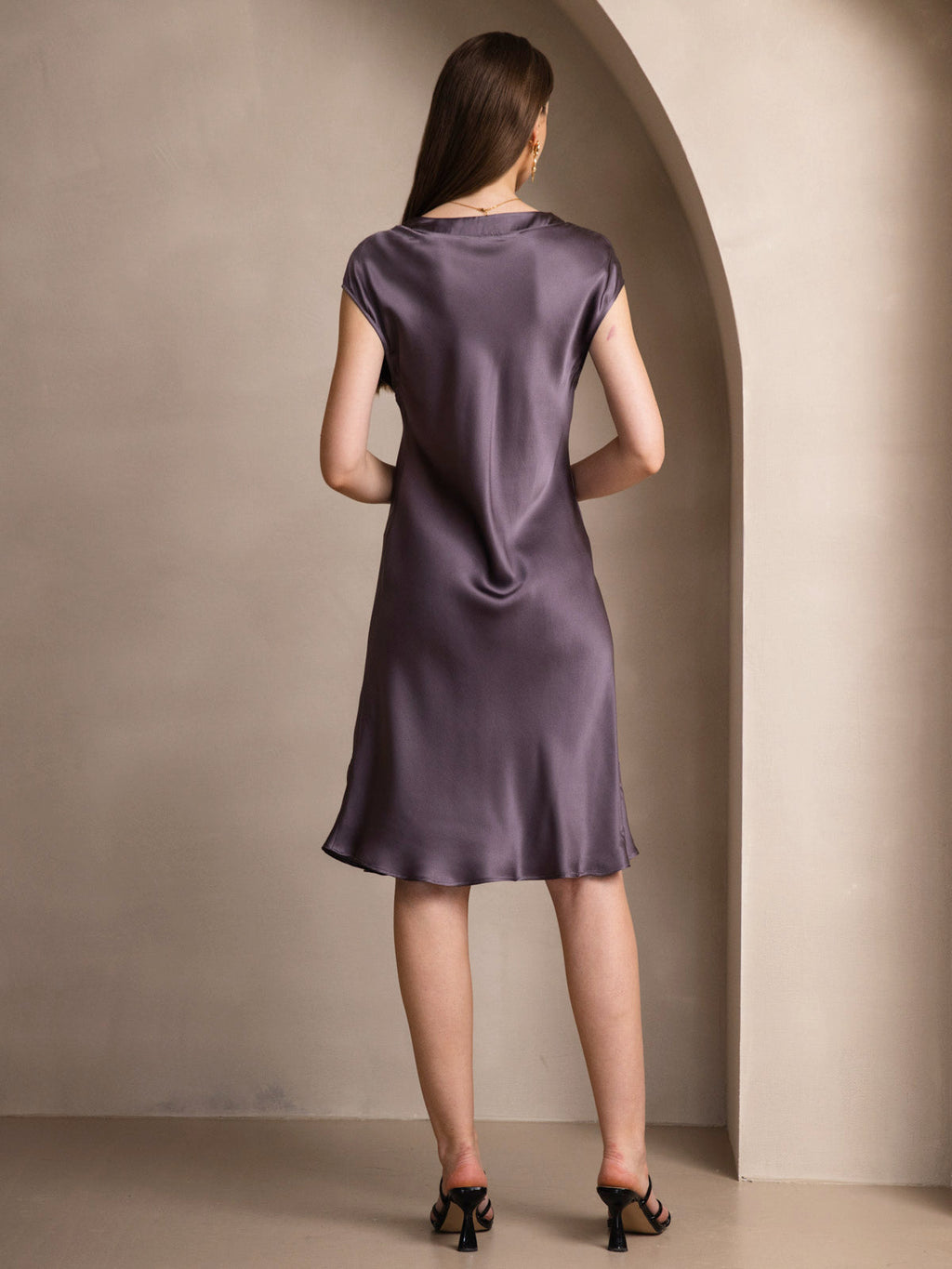 100% Mulberry Silk Cap Sleeve V Neck Knee Dress