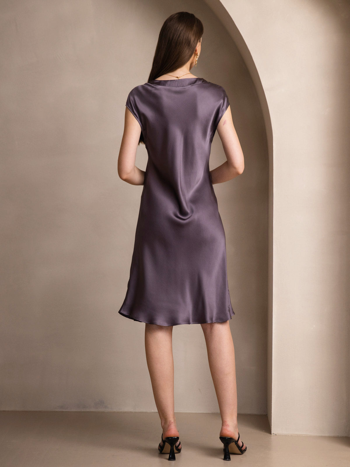 100% Mulberry Silk Cap Sleeve V Neck Knee Dress