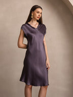 100% Mulberry Silk Cap Sleeve V Neck Knee Dress