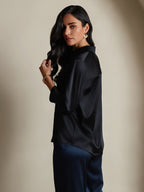19Momme Silk 3/4 Sleeve Lapel Collar Women's Shirt with Button Up Design