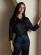 19Momme Silk 3/4 Sleeve Lapel Collar Women's Shirt with Button Up Design