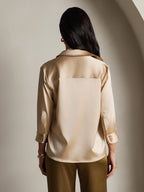 19Momme Silk 3/4 Sleeve Lapel Collar Women's Shirt with Button Up Design