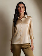 19Momme Silk 3/4 Sleeve Lapel Collar Women's Shirt with Button Up Design