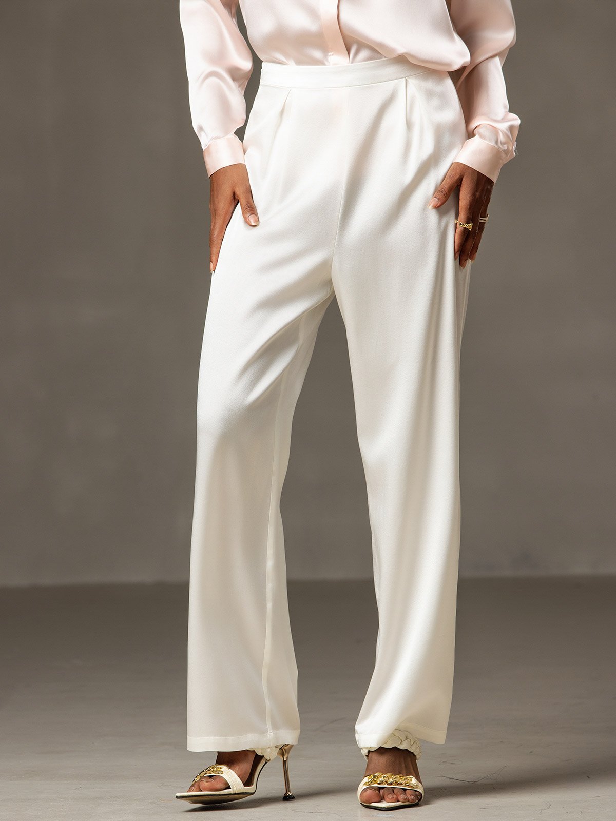 19Momme Silk High Waist Wide Leg Pleated Women's Pants
