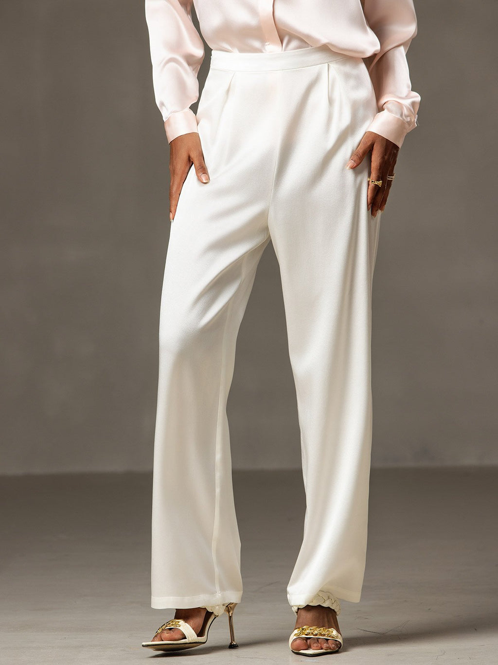 19Momme Silk High Waist Wide Leg Pleated Women's Pants