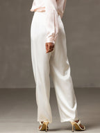 19Momme Silk High Waist Wide Leg Pleated Women's Pants