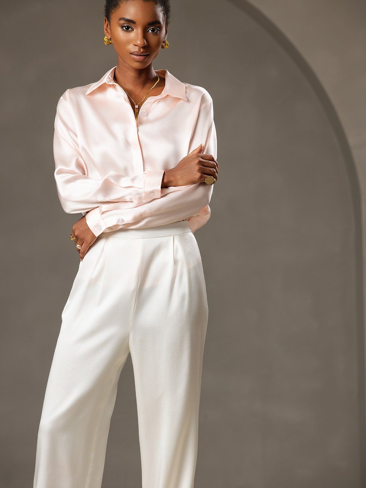 19Momme Silk High Waist Wide Leg Pleated Women's Pants