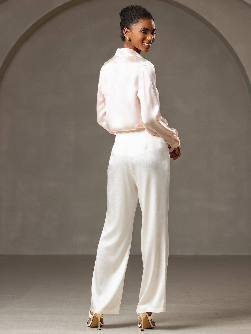 19Momme Silk High Waist Wide Leg Pleated Women's Pants