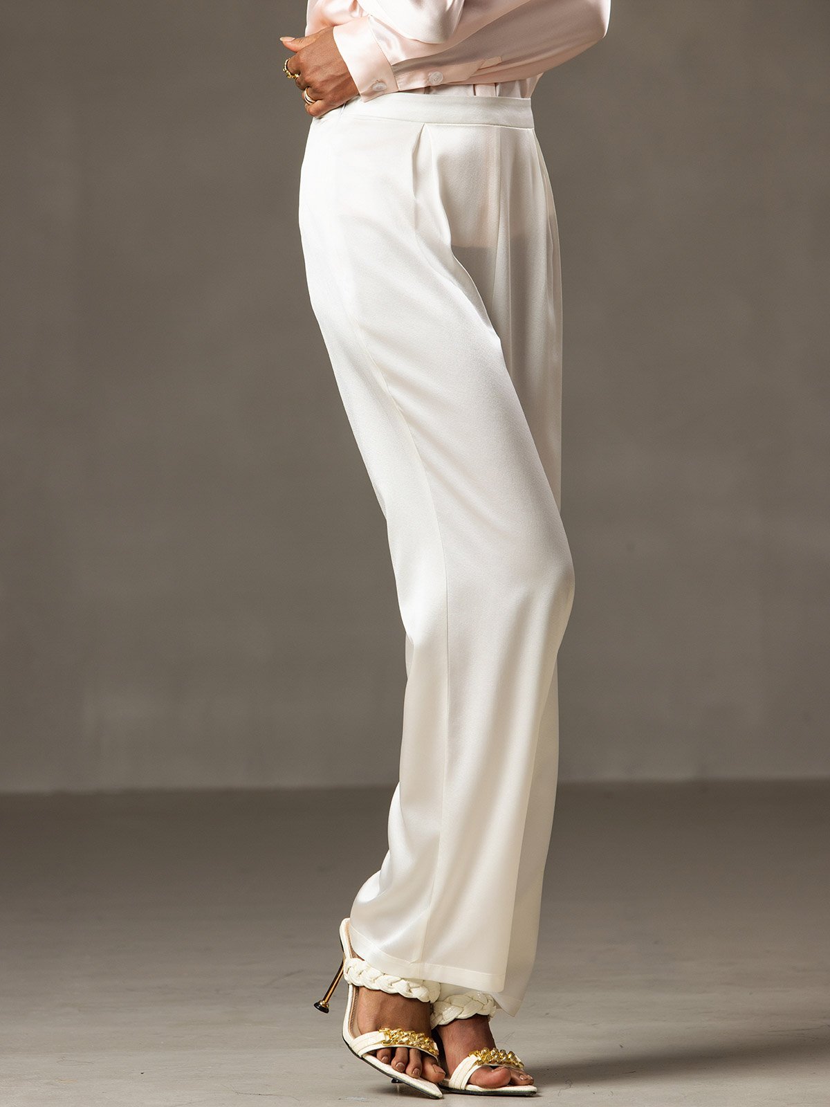 19Momme Silk High Waist Wide Leg Pleated Women's Pants