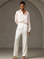 19Momme Silk High Waist Wide Leg Pleated Women's Pants